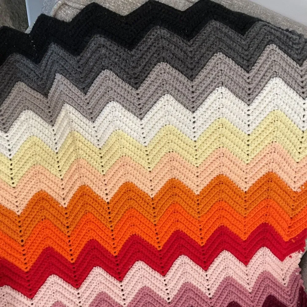Crocheted Blanket Handmade Throw Blanket Multicolor Lap Blanket 56 x 38